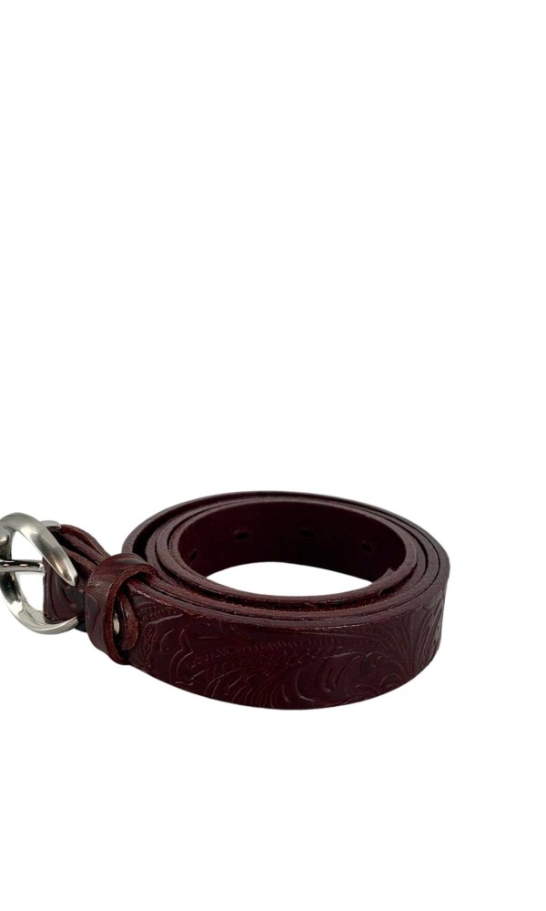 Δερμάτινη Χειροποίητη Ζώνη Λεπτή Σε Μπορντό Χρώμα