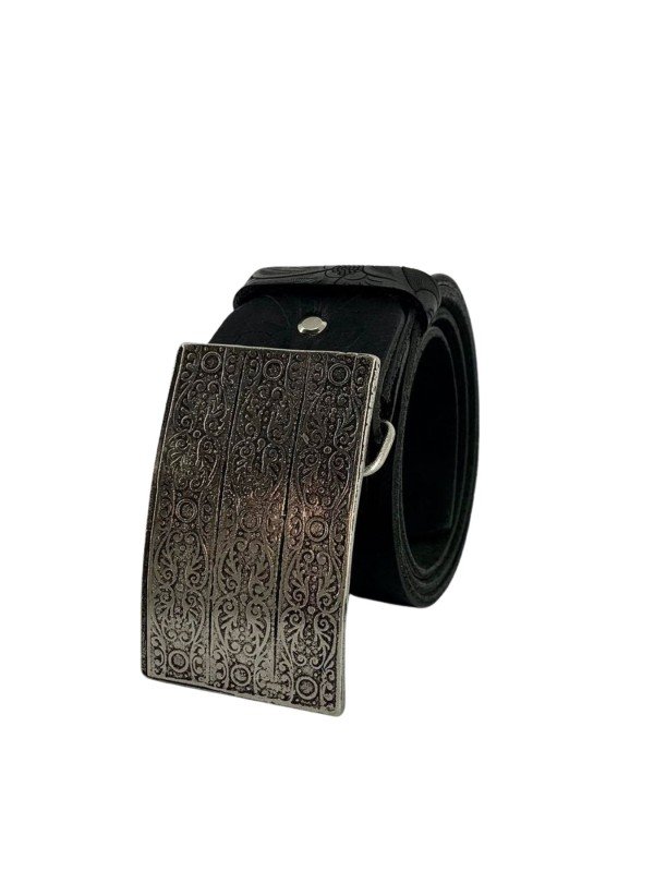 Δερμάτινη Χειροποίητη Ζώνη Φαρδιά Σε Μαύρο Χρώμα