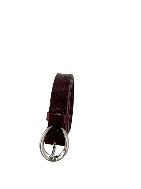 Δερμάτινη Χειροποίητη Ζώνη Λεπτή Σε Μπορντό Χρώμα