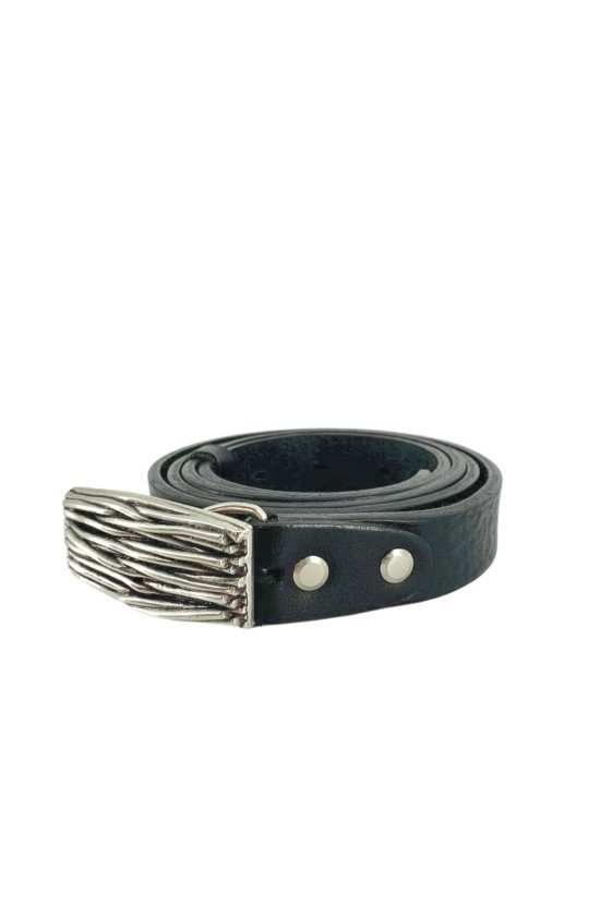 Leather Handmade Thin Belt in Black Color