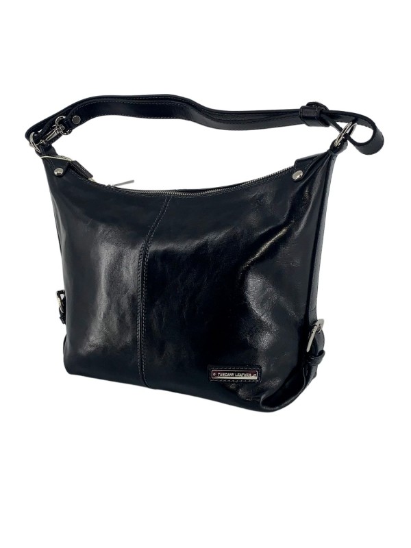 Ιταλική Δερμάτινη Χειροποίητη Μαύρη Τσάντα Ώμου
