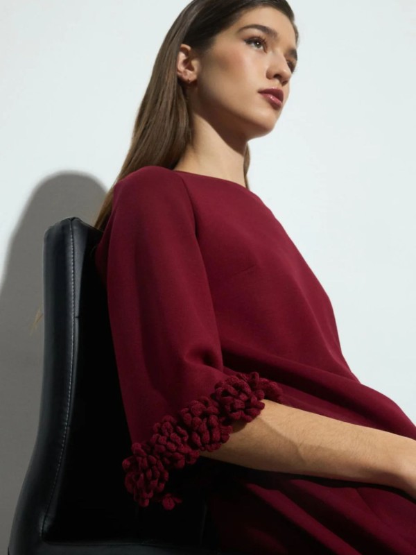 Φόρεμα Μπορντό με Διακοσμητικά Μανίκια