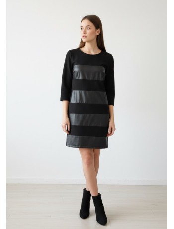 Black Dress With Leatherette and 3/4 Sleeves