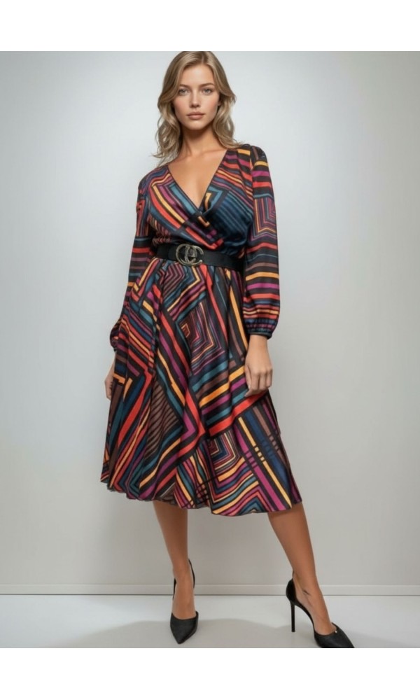 Φόρεμα Ριγέ Black-Red