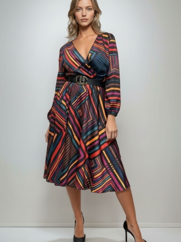 Φόρεμα Ριγέ Black-Red