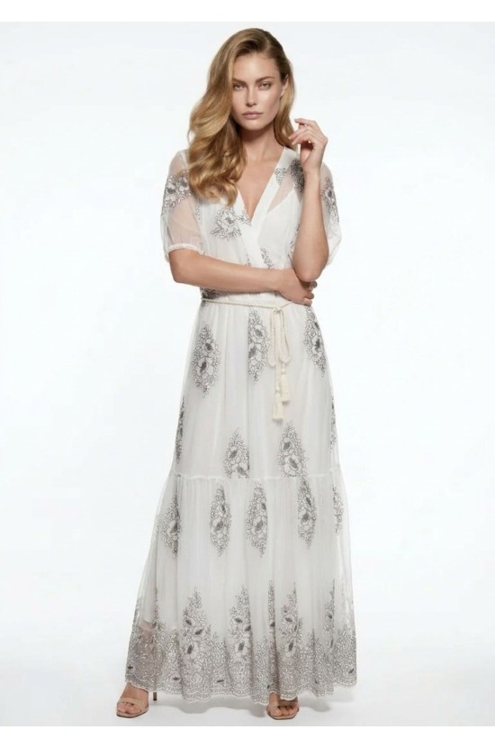 Maxi Φόρεμα με Κέντημα & Ζώνη