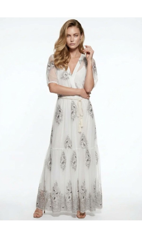 Maxi Φόρεμα με Κέντημα & Ζώνη