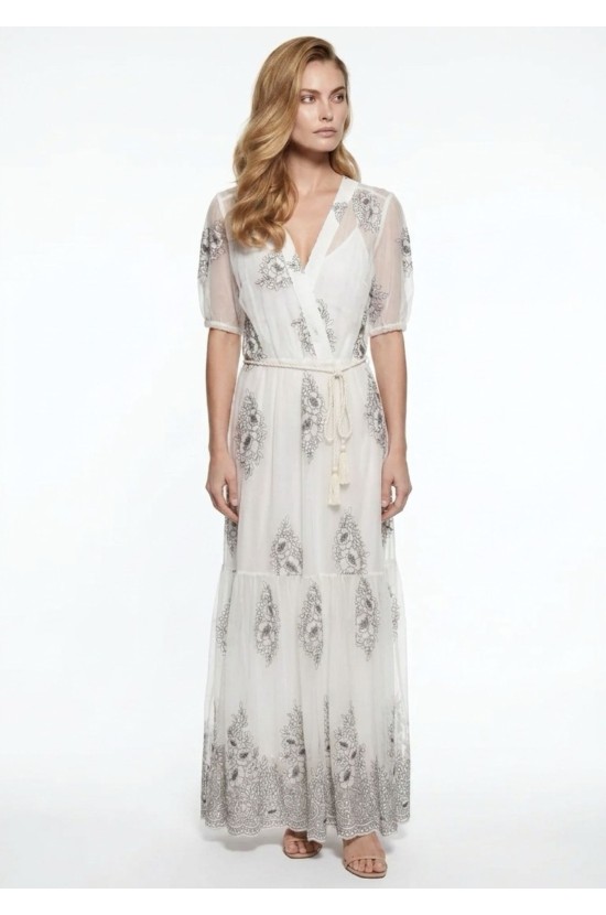 Maxi Φόρεμα με Κέντημα & Ζώνη