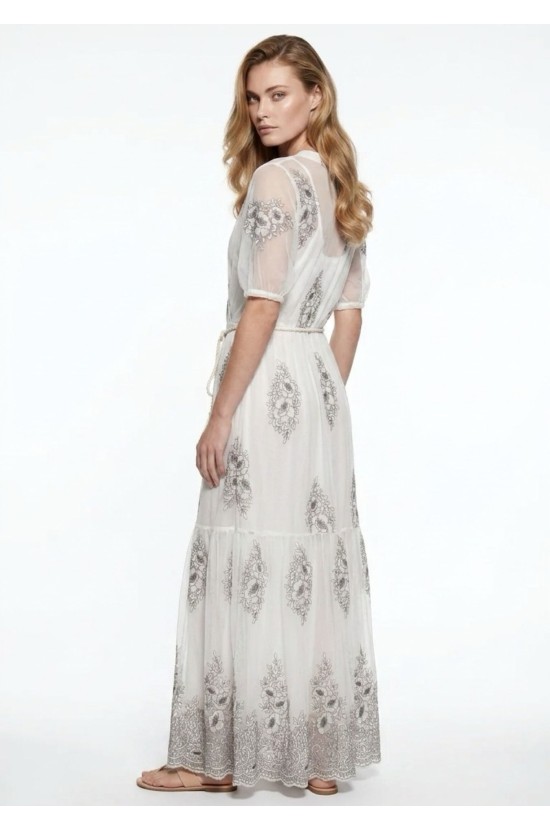 Maxi Φόρεμα με Κέντημα & Ζώνη