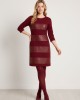 Μπορντό Φόρεμα με Δερματίνη και 3/4 Μανίκια