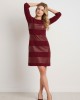 Μπορντό Φόρεμα με Δερματίνη και 3/4 Μανίκια