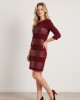 Μπορντό Φόρεμα με Δερματίνη και 3/4 Μανίκια