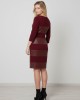 Μπορντό Φόρεμα με Δερματίνη και 3/4 Μανίκια