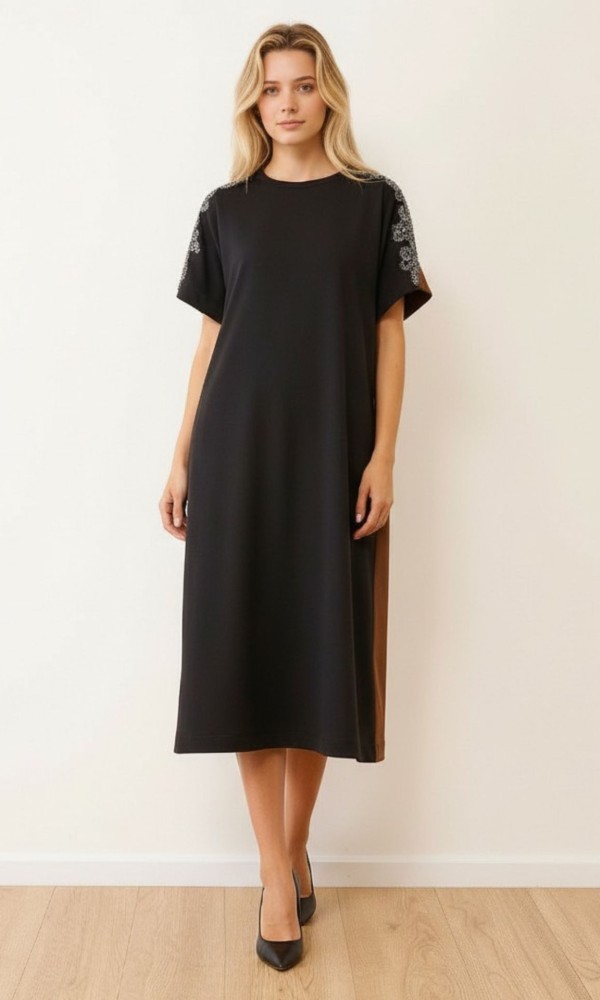 Φόρεμα Colorblock με Κεντητές Λεπτομέρειες