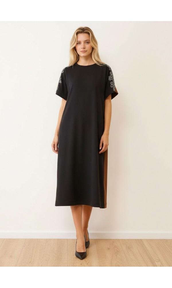 Φόρεμα Colorblock με Κεντητές Λεπτομέρειες