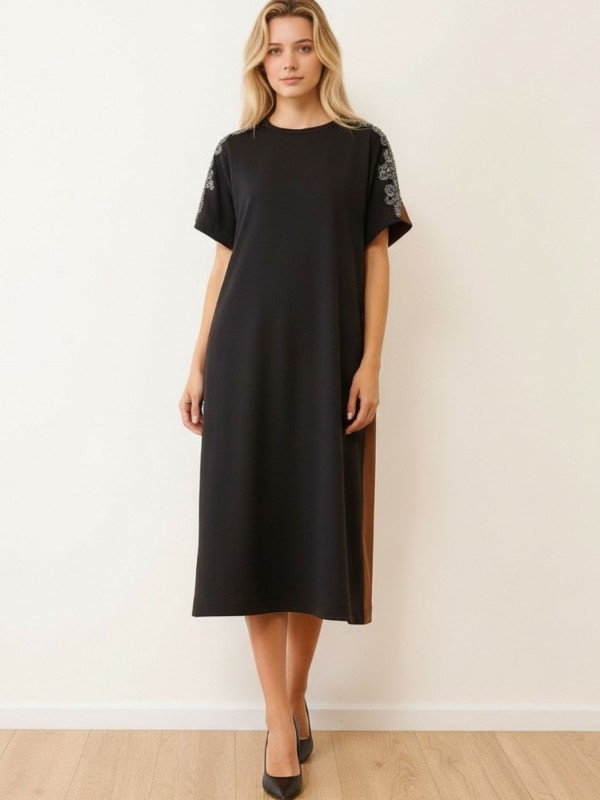 Colorblock Dress with Embroidered Details