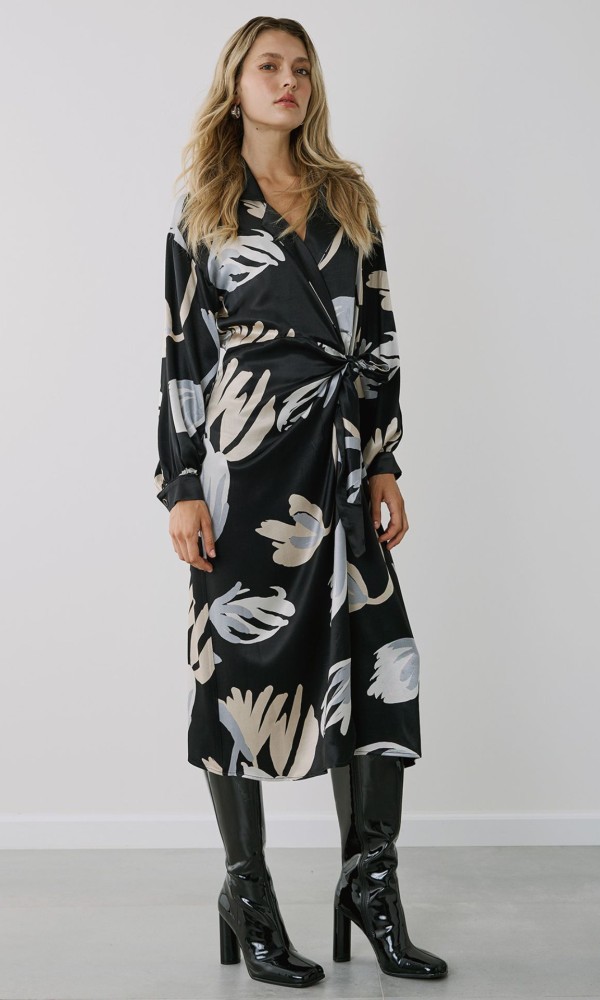 Φόρεμα Εμπριμέ Κρουαζέ Με Δέσιμο Φόρεμα Εμπριμέ Κρουαζέ Με Δέσιμο