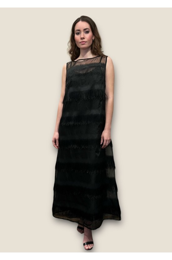 Black long dress with fringes and transparency