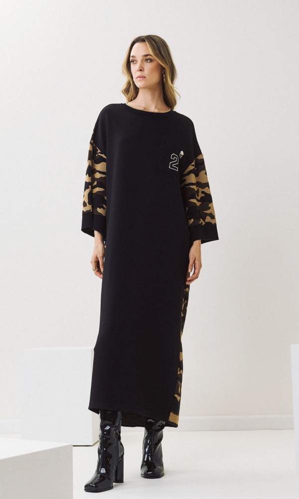Long Dress with Knitted Animal-Print Back