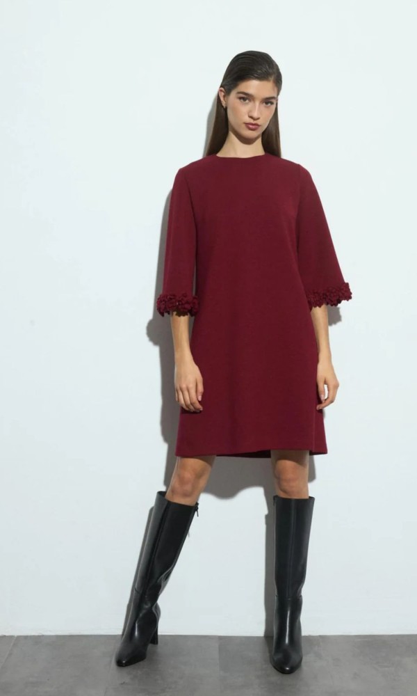 Bordeaux Dress with Decorative Sleeves Bordeaux Dress with Decorative Sleeves
