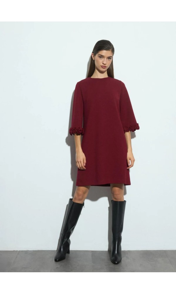 Φόρεμα Μπορντό με Διακοσμητικά Μανίκια