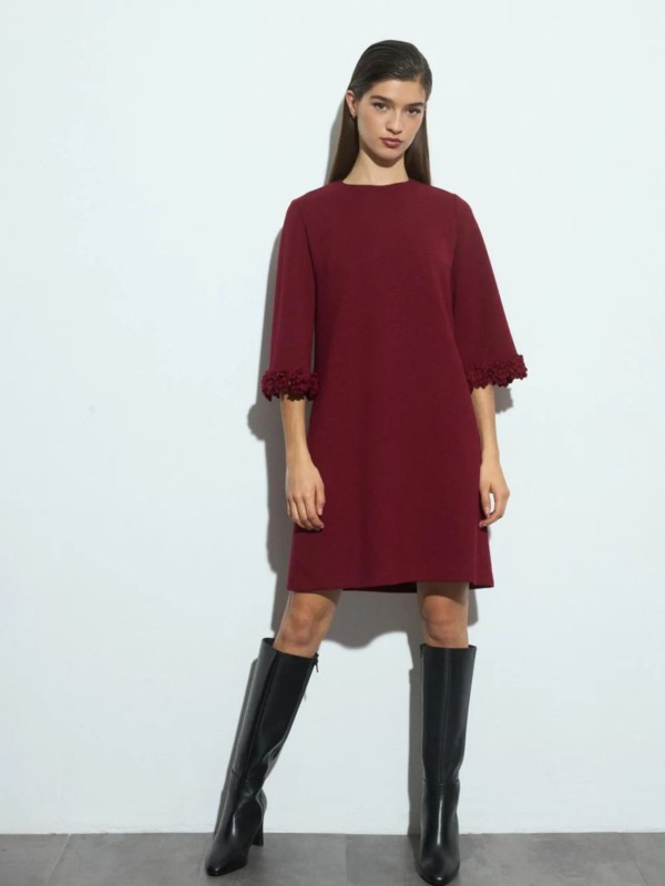 Φόρεμα Μπορντό με Διακοσμητικά Μανίκια