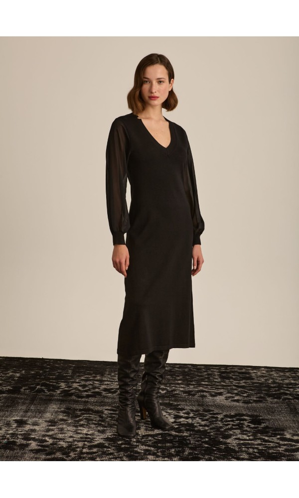 Φόρεμα Πλεκτό Μαύρο Με Διαφάνεια