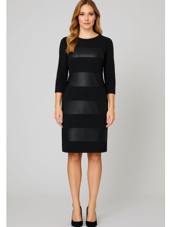 Μαύρο Φόρεμα Με Δερματίνη και 3/4 Μανίκια