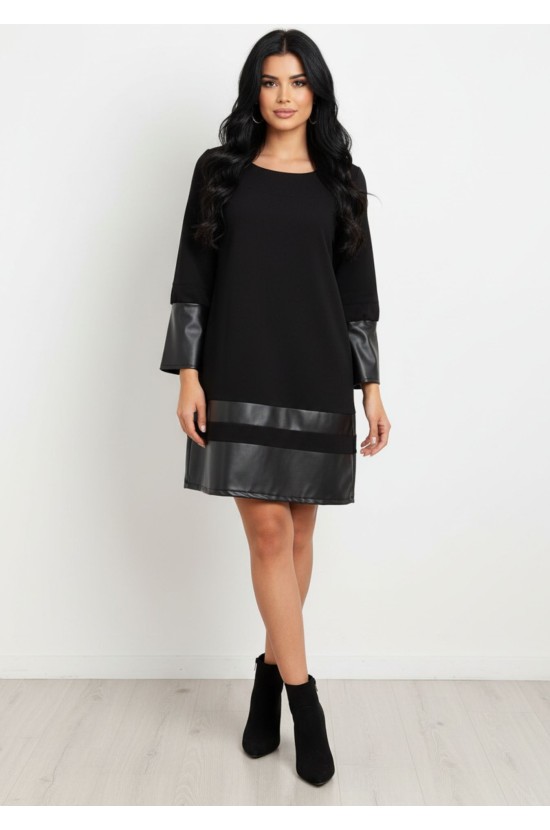 Black Dress With Leather Details