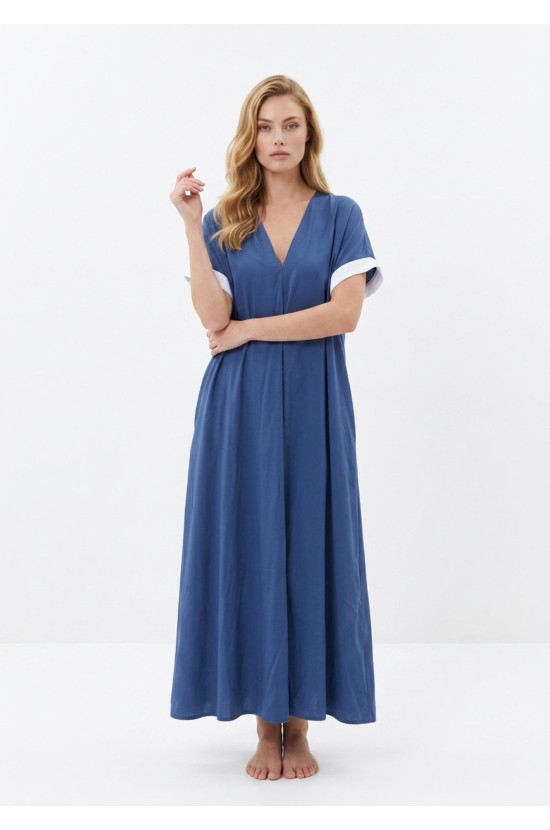 Maxi Φόρεμα Με V Σε Denim Blue Maxi Φόρεμα Με V Σε Denim Blue