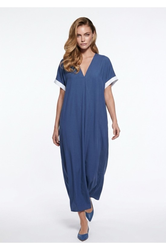 Maxi Φόρεμα Με V Σε Denim Blue Maxi Φόρεμα Με V Σε Denim Blue