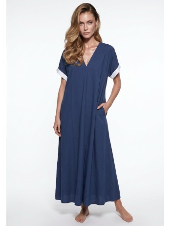 Maxi Φόρεμα Με V Σε Denim Blue