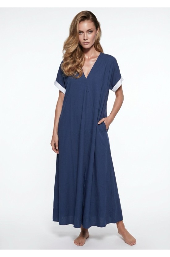 Maxi Φόρεμα Με V Σε Denim Blue Maxi Φόρεμα Με V Σε Denim Blue