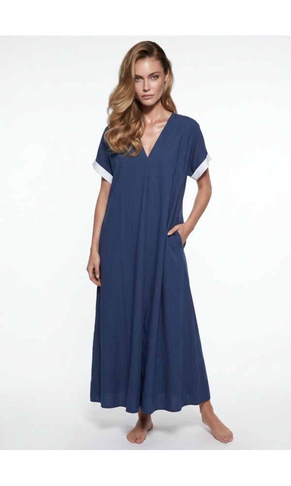 Maxi Φόρεμα Με V Σε Denim Blue