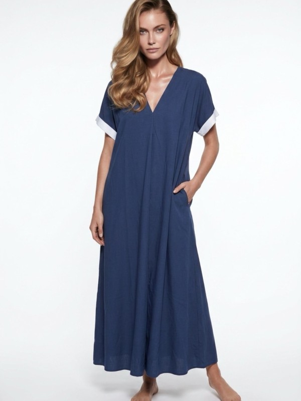 Maxi Φόρεμα Με V Σε Denim Blue