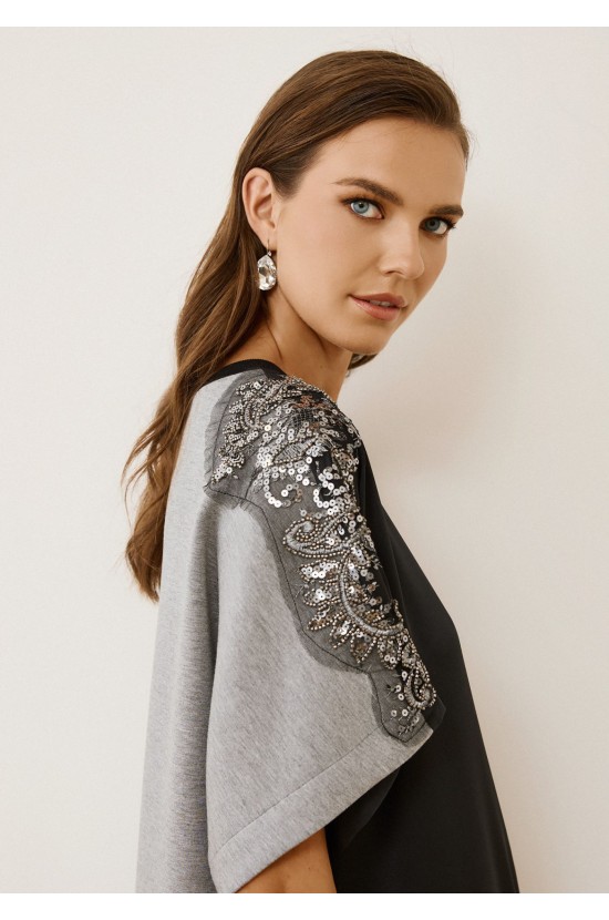Midi Colorblock Dress with Embroidered Details