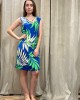 Blue Embrimé Dress With Leaves