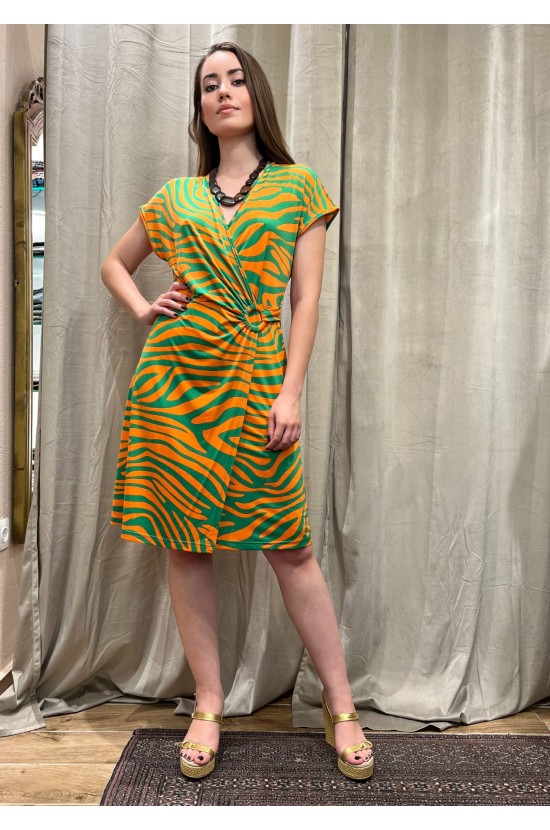 Dress Short Green- Orange