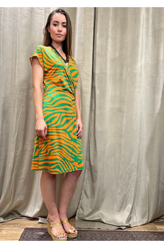 Dress Short Green- Orange