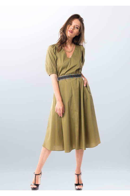 Olive Dress With Belt
