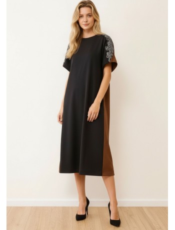 Φόρεμα Colorblock με Κεντητές Λεπτομέρειες