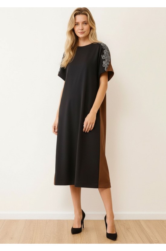 Φόρεμα Colorblock με Κεντητές Λεπτομέρειες