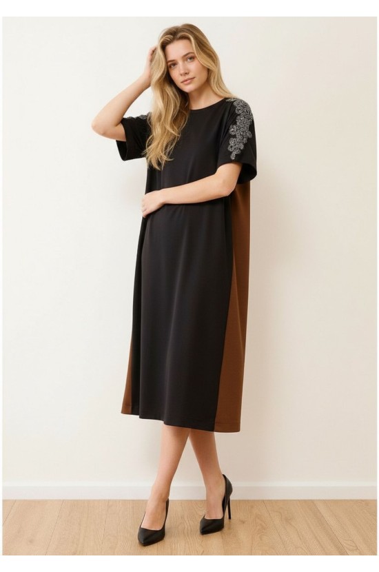 Φόρεμα Colorblock με Κεντητές Λεπτομέρειες