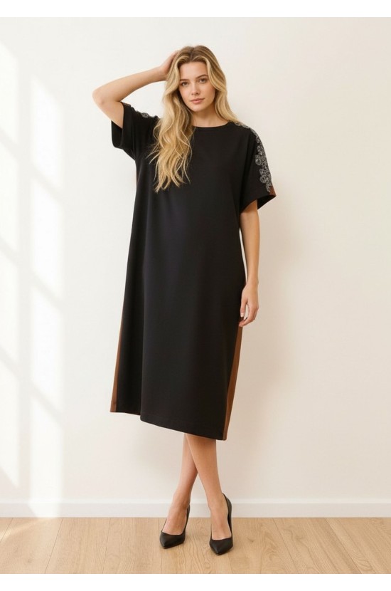 Φόρεμα Colorblock με Κεντητές Λεπτομέρειες