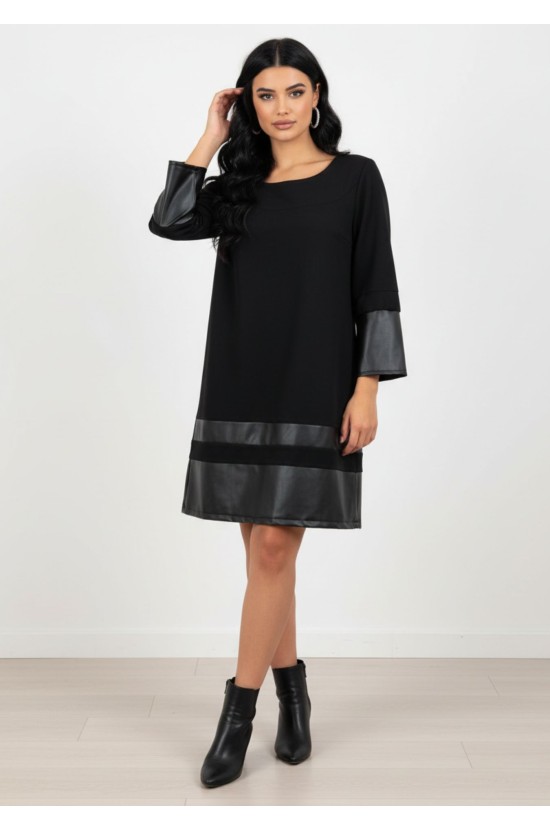 Black Dress With Leather Details