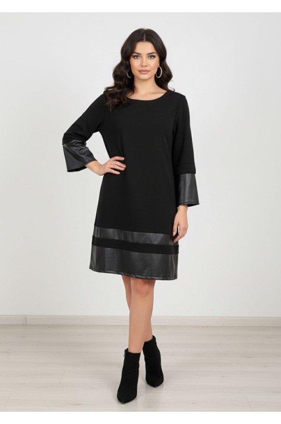 Black Dress With Leather Details
