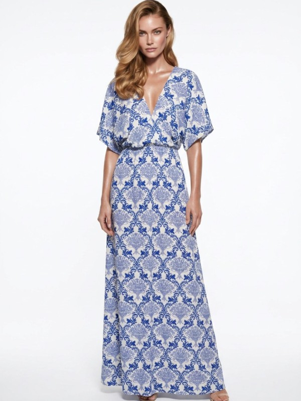 Maxi Dress With Blue Print Maxi Dress With Blue Print