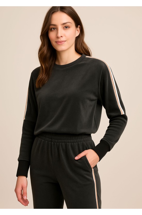 Velvet Sweatshirt with Stripes