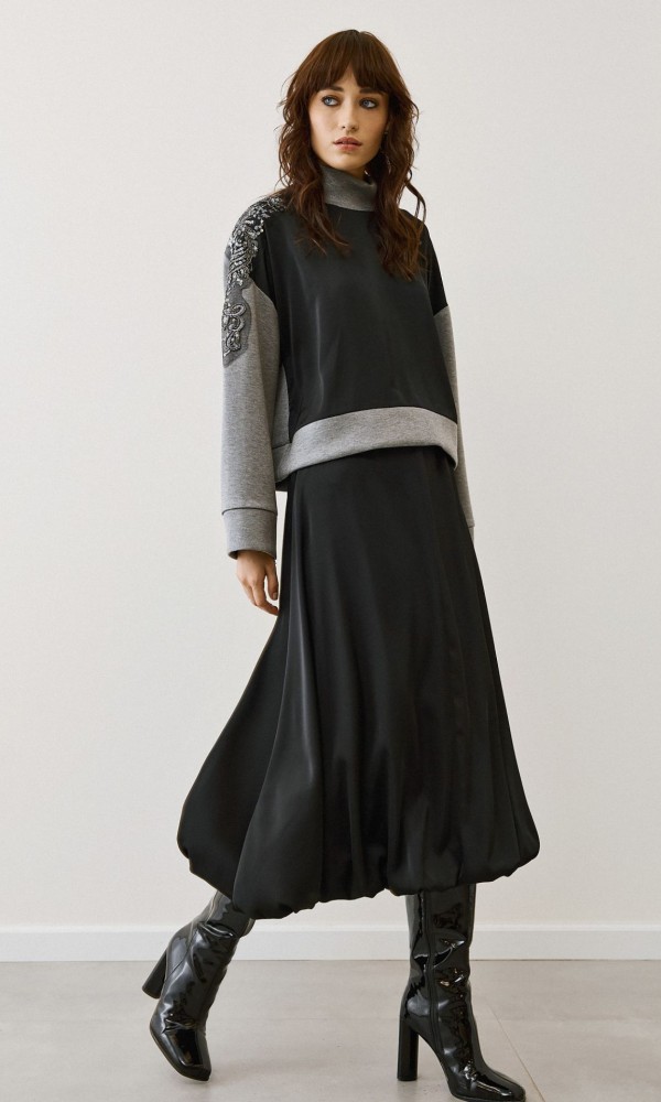 Black Satin Balloon Skirt