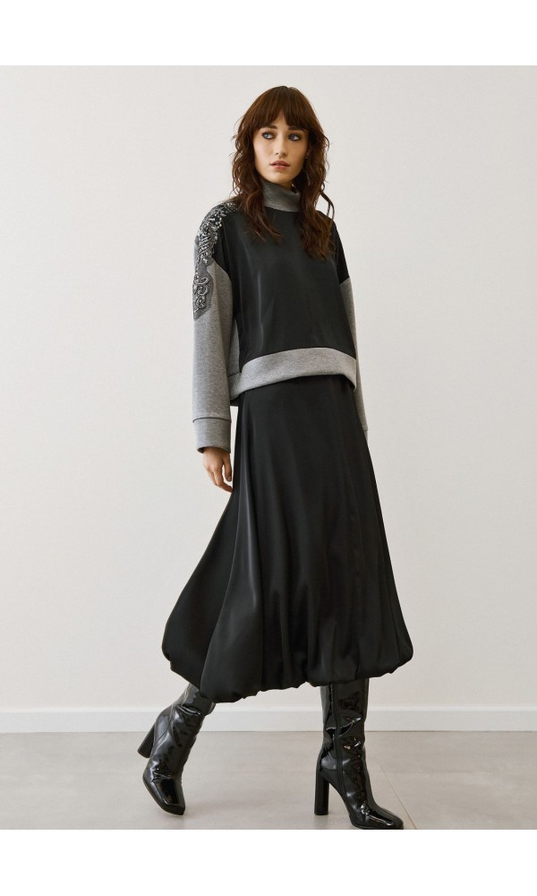 Μαύρη Σατέν Balloon Φούστα